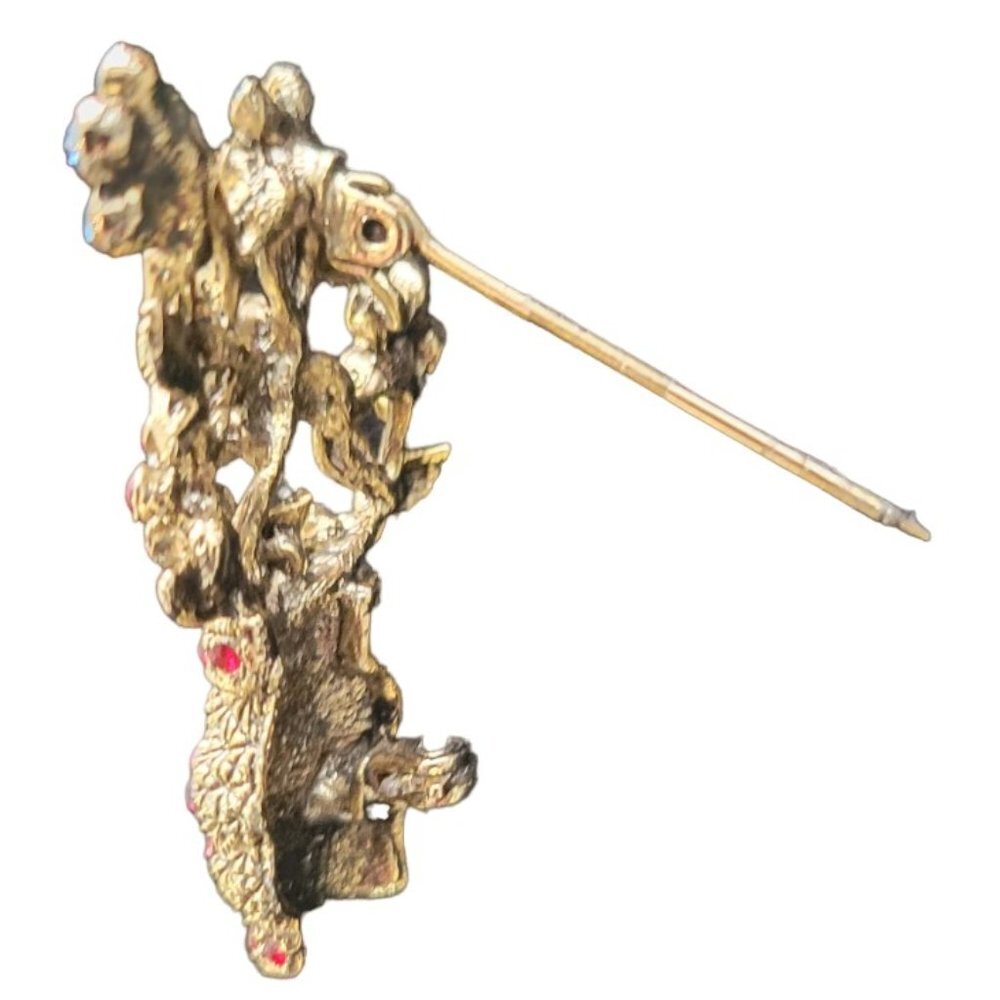 New-Vintage Rhinestone Basket & Flowers Brooch/Pin, 2" x 1" - Picture 3 of 5